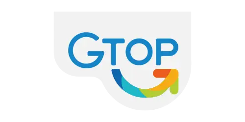 Logo do Grupo TOP, uma das maiores redes supermercadistas de Santa Catarina, cliente da agência Coquetel Criativo, especializada em marketing e branding.